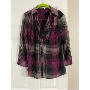 Joie Ruffle Plaid Button-down Top Size M